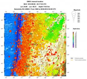 regional depth historical seismicity