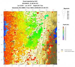 regional depth historical seismicity