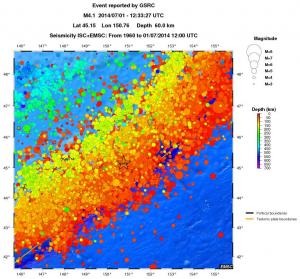 regional depth historical seismicity