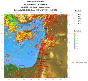 regional depth historical seismicity