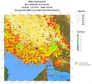regional depth historical seismicity