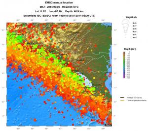 regional depth historical seismicity