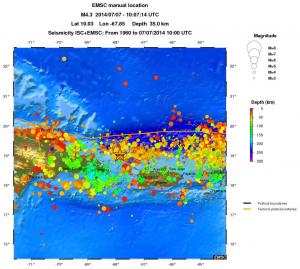 regional depth historical seismicity