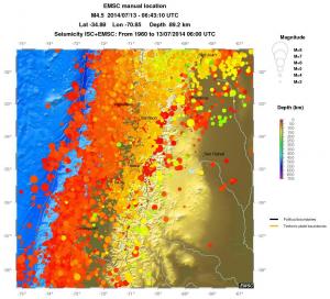 regional depth historical seismicity