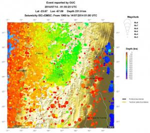regional depth historical seismicity