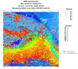 regional depth historical seismicity