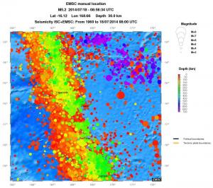 regional depth historical seismicity