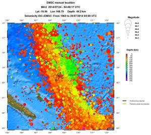 regional depth historical seismicity