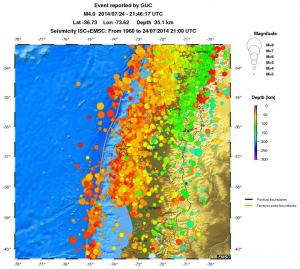 regional depth historical seismicity