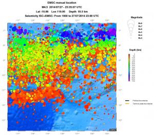 regional depth historical seismicity