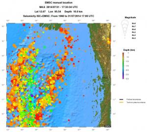 regional depth historical seismicity