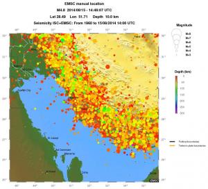 regional depth historical seismicity