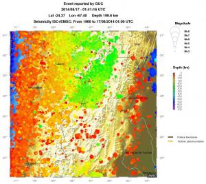 regional depth historical seismicity