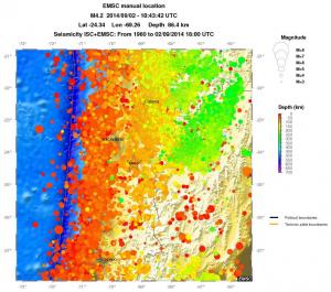 regional depth historical seismicity