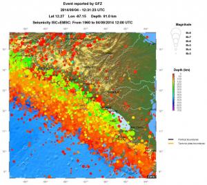 regional depth historical seismicity