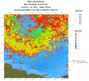 regional depth historical seismicity