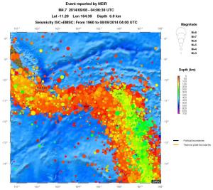 regional depth historical seismicity