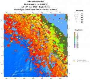 regional depth historical seismicity