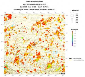 regional depth historical seismicity