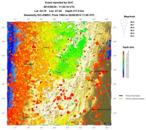 regional depth historical seismicity