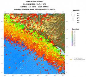 regional depth historical seismicity