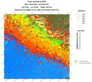 regional depth historical seismicity