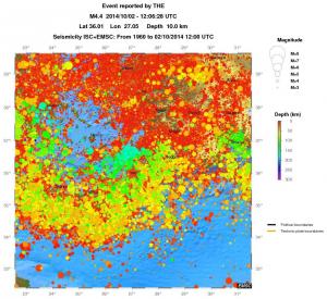 regional depth historical seismicity