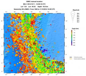 regional depth historical seismicity