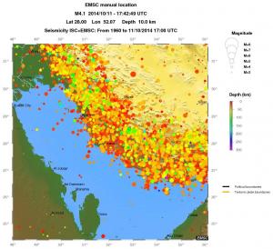 regional depth historical seismicity