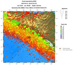 regional depth historical seismicity