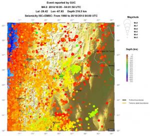 regional depth historical seismicity