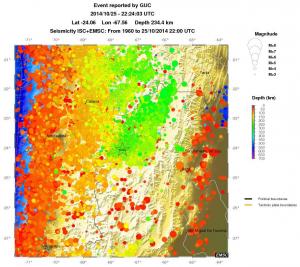 regional depth historical seismicity
