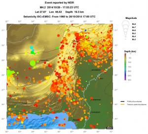 regional depth historical seismicity