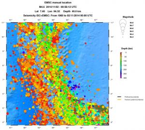 regional depth historical seismicity