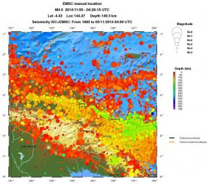 regional depth historical seismicity