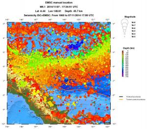 regional depth historical seismicity