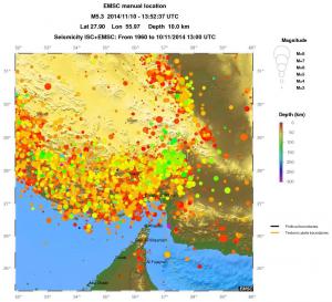 regional depth historical seismicity