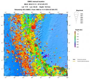 regional depth historical seismicity