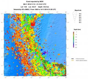 regional depth historical seismicity