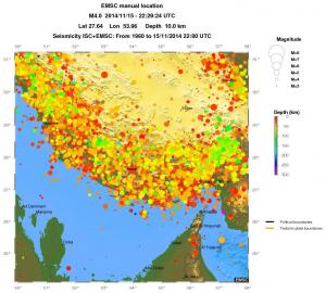regional depth historical seismicity