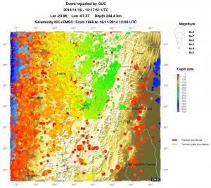 regional depth historical seismicity