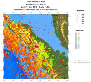 regional depth historical seismicity
