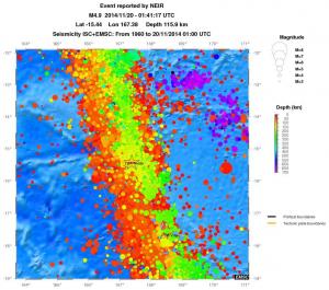 regional depth historical seismicity
