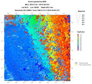 regional depth historical seismicity