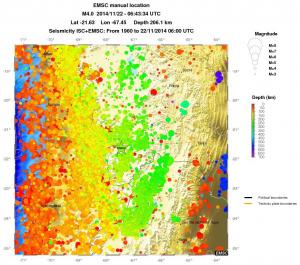 regional depth historical seismicity