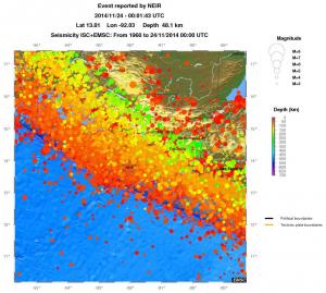 regional depth historical seismicity