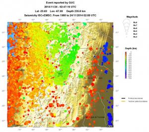 regional depth historical seismicity