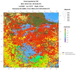 regional depth historical seismicity