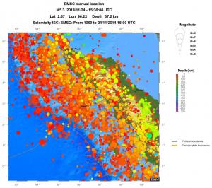 regional depth historical seismicity