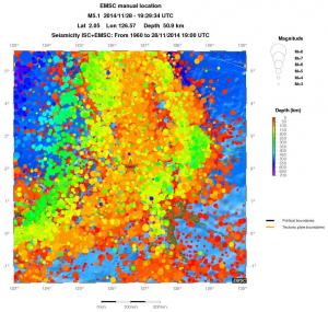regional depth historical seismicity